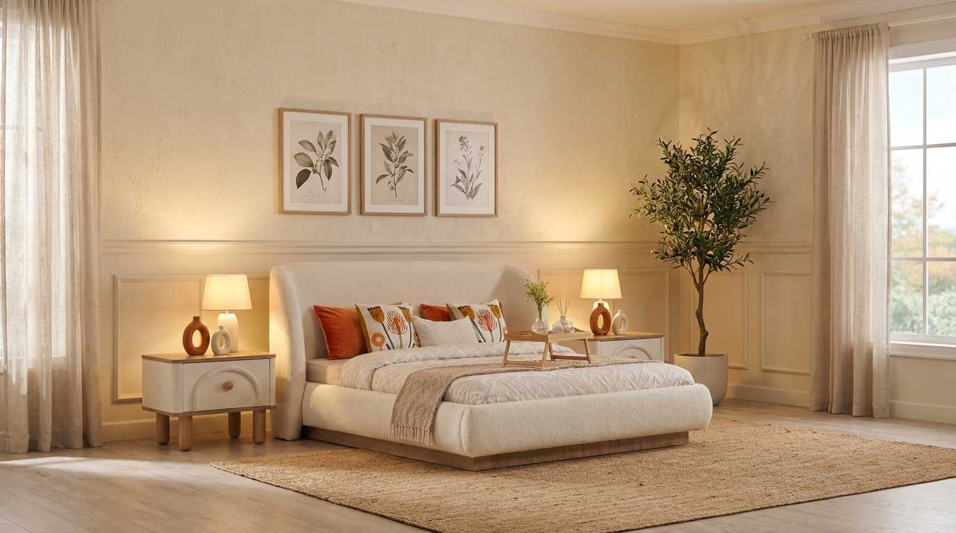 Bett Nachttische 2x Set Beige Modern Luxus Polsterbett Doppelbett