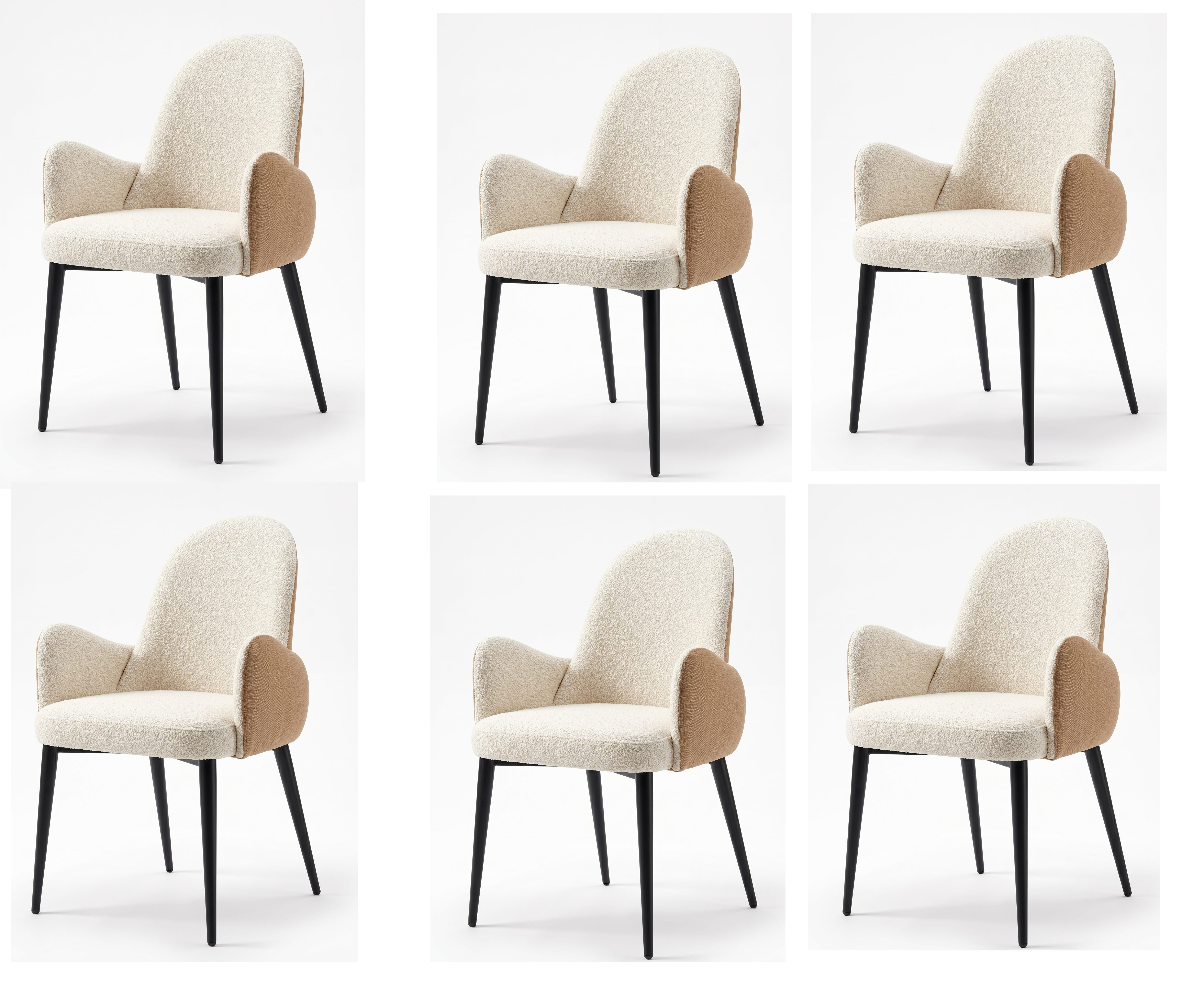 Skandinavisch Esszimmerstühle 6x Set Beige Hellbraun Textil Luxuriöser