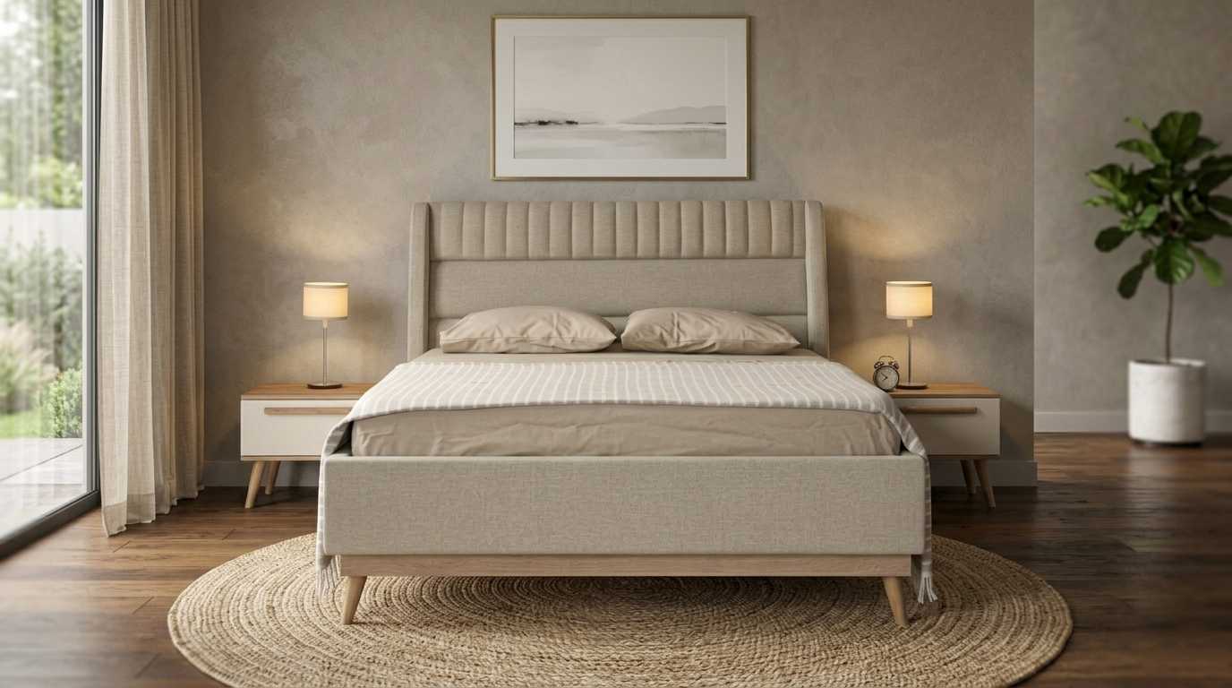 Schlafzimmer Set Beige Modern Luxus Bettgestell Nachttische Bett