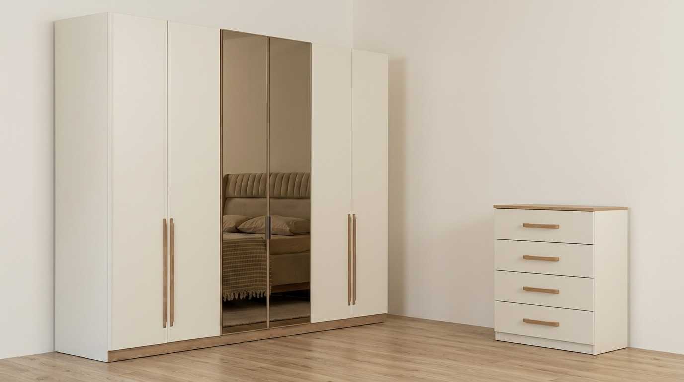 Schlafzimmer Set Beige Modern Luxus Kleiderschrank Kommode Schrank