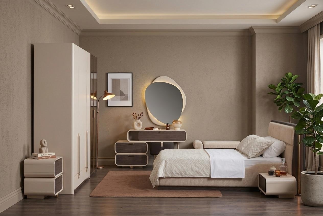 Schlafzimmer Set Bettanlage Kleiderschrank Schminkplatz Modern