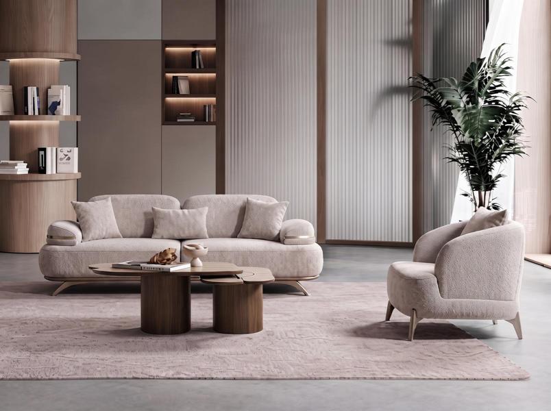 Wohnzimmer Set Sofa Sessel Beige Polstermöbel Luxus Design
