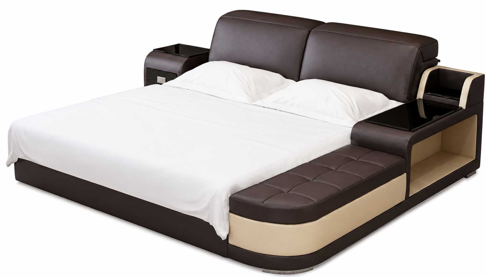 Stilvolles Doppelbett Braun Beige mit Nachttisch und Luxus Ausstattung