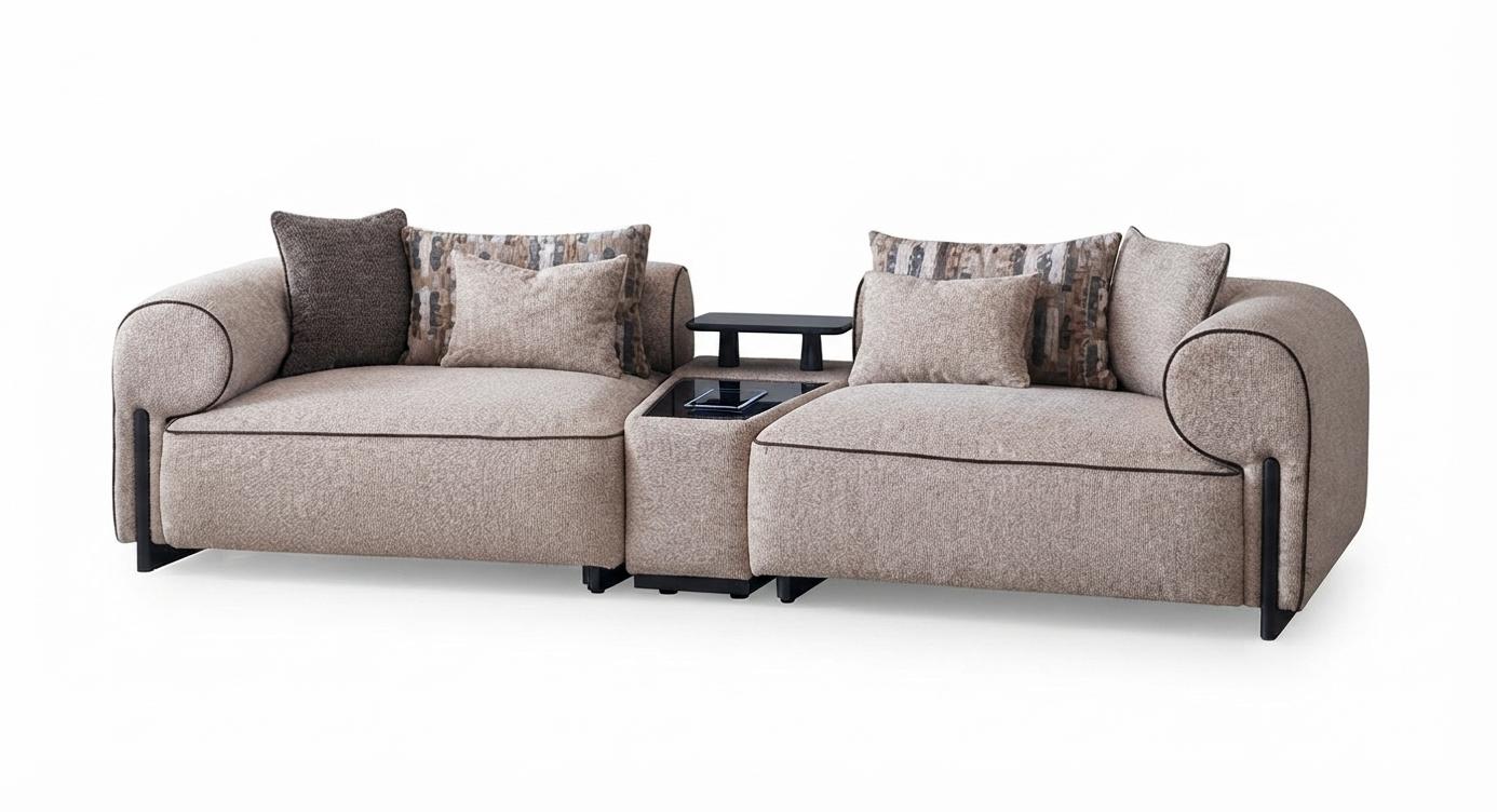 Beiges Modernes 3-Sitzer Sofa mit Ladefunktion Wohnzimmer Couch