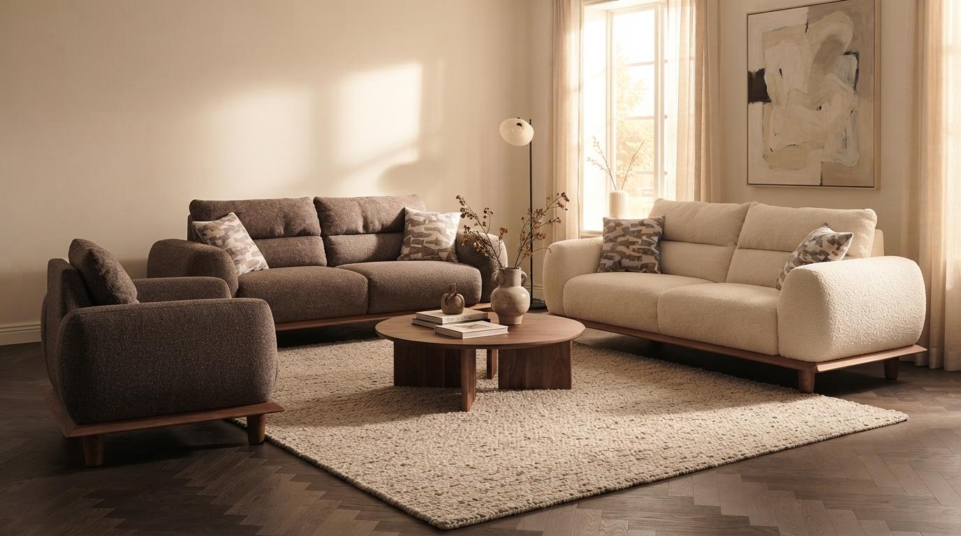 Modernes Braunes Sofa Set mit 2x 3-Sitzer Sofa Relaxsessel