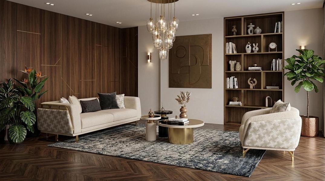 Wohnzimmer Set Sofa Sessel Beige Gold Polstermöbel Luxus
