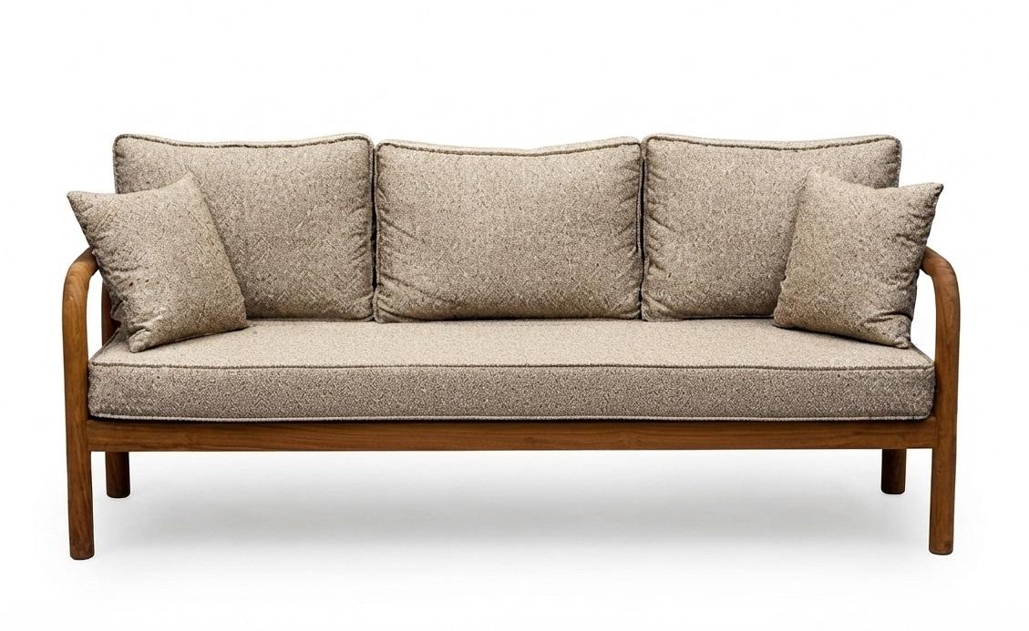 Beiges 3-Sitzer Sofa Holz Modern Wohnzimmer Elegantes Design