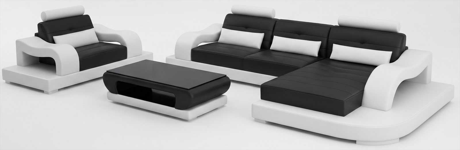 Moderne Polstermöbel Schwarz Ecksofa mit Sessel und Design Couchtisch