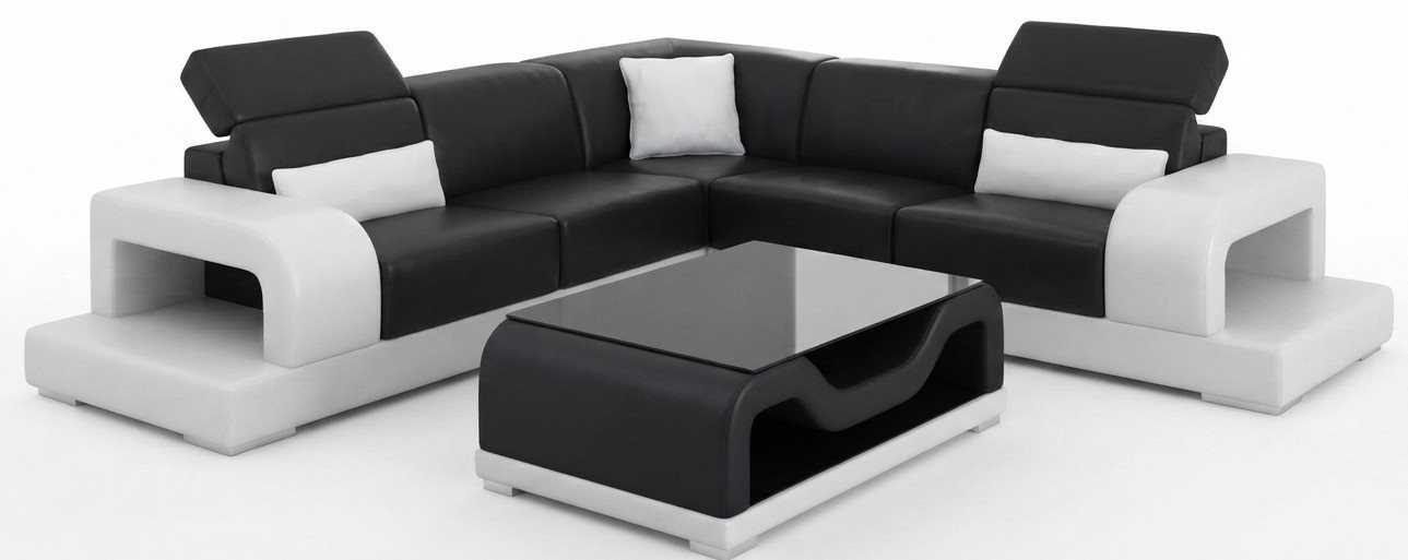 Luxus Sofa Kombination Schwarz mit Glas Tisch und stilvollem Design