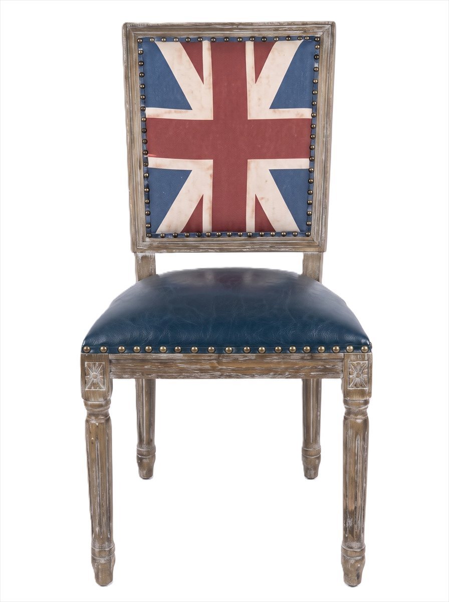 Union Jack Stuhl Leder British Style Vintage Holzgestell Esszimmer