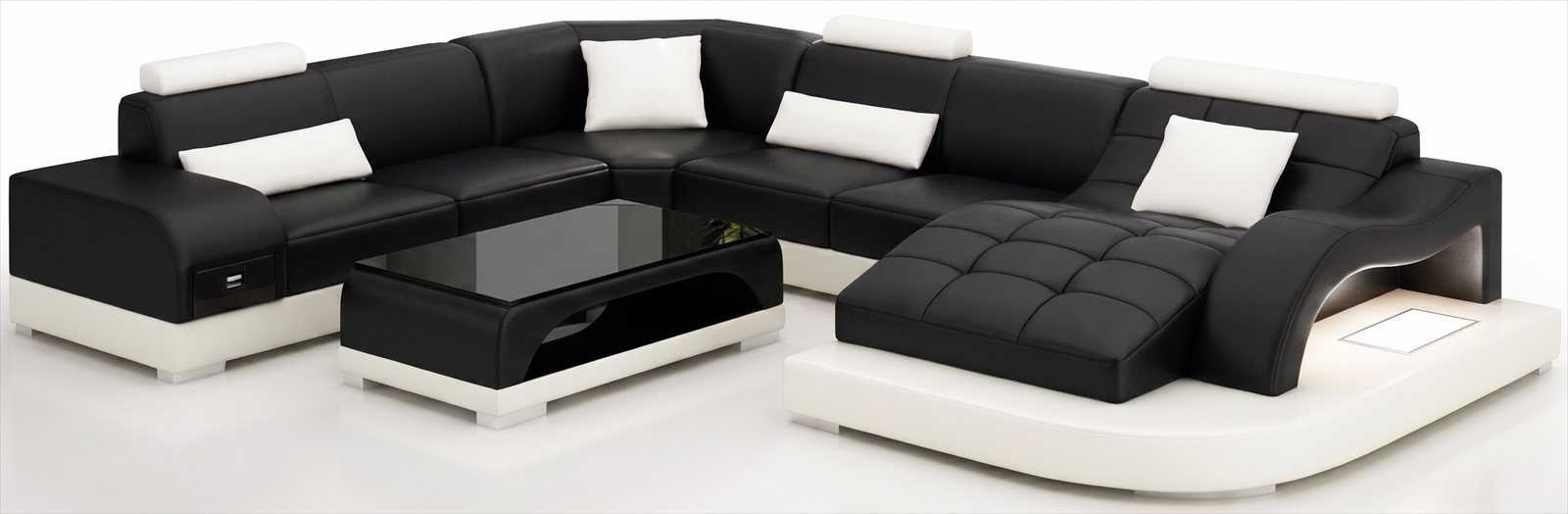 Exklusive Lounge Ecksofa Schwarz Weiß mit Relaxbereich und Premium Stil