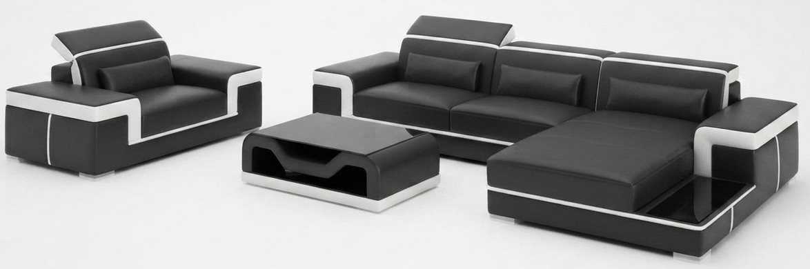 Schwarze Lounge Ecke Sofa Sessel Couchtisch Modernes Wohnzimmer
