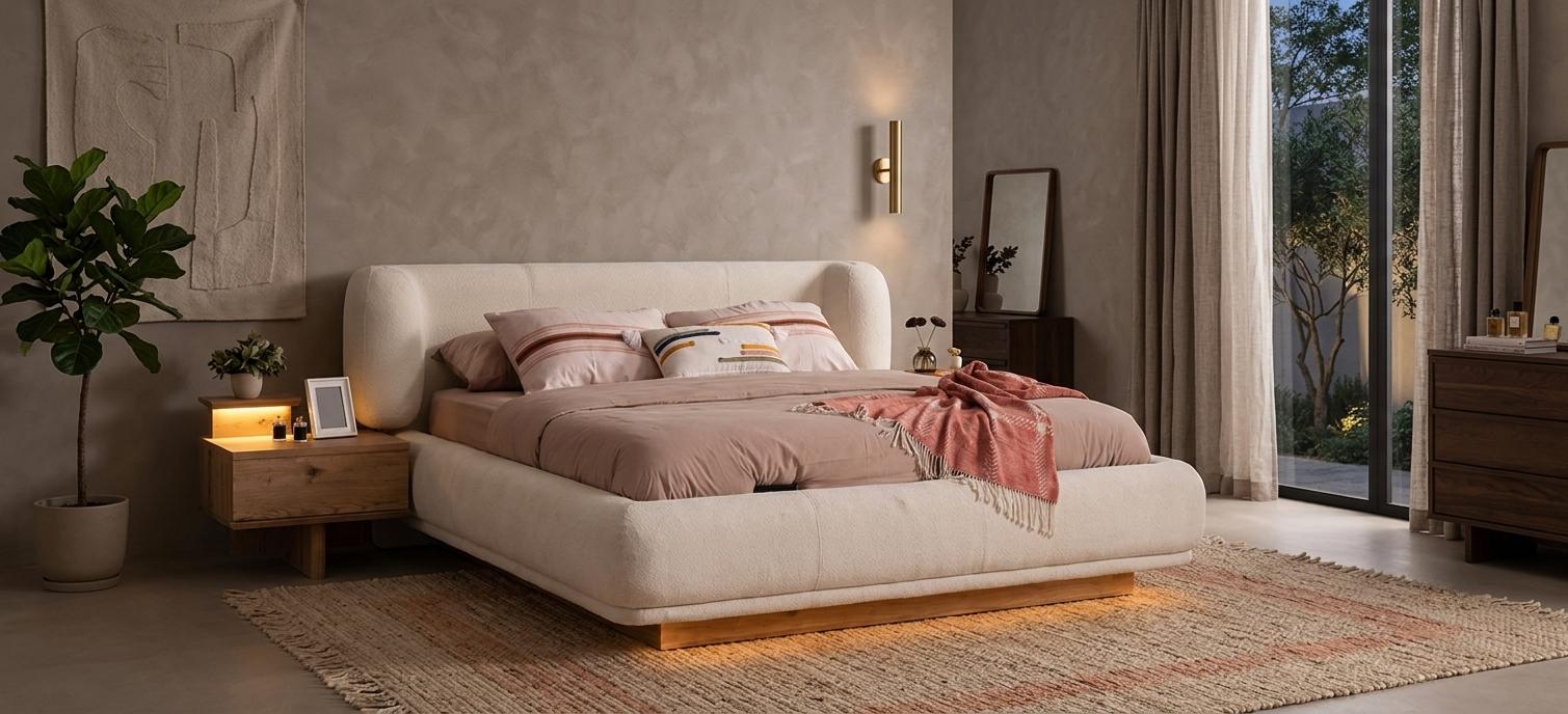 Schlafzimmer Set Bettgestell 2x Nachttische Modern Hell Gemütlich