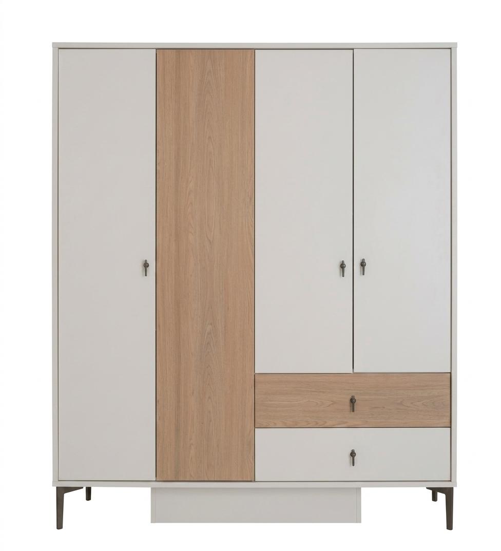 Braun-weißer 4-türiger Kleiderschrank Schubladen Jugendzimmer Schlafzimmer