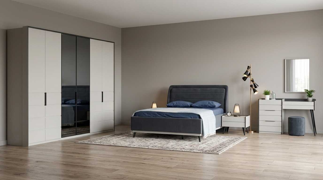 Schlafzimmer Set Bett Nachttisch Schrank Modern Blau Glas Edel