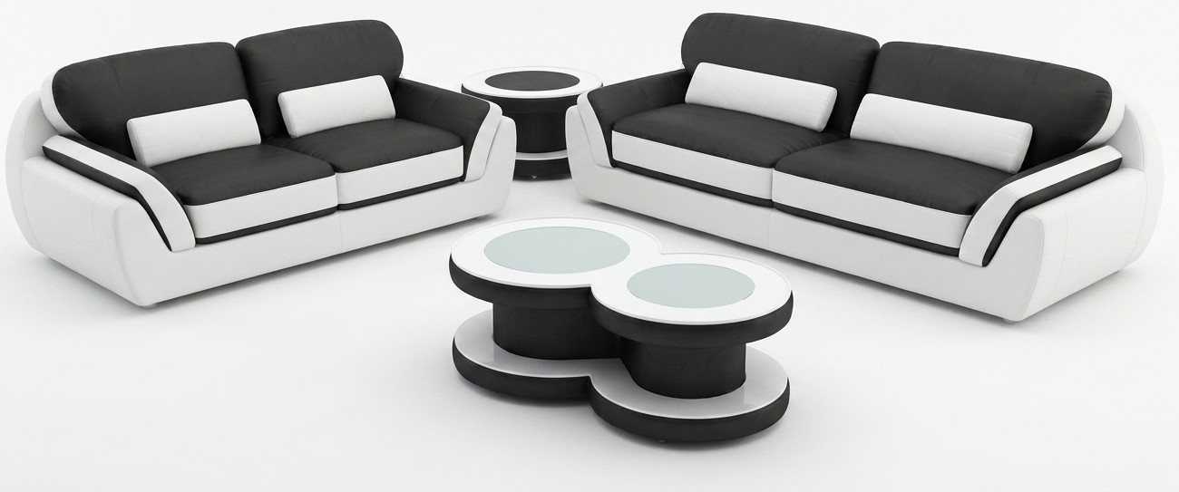 Luxus Wohnzimmer Set Schwarz Dreisitzer Zweisitzer Rundtische Modern