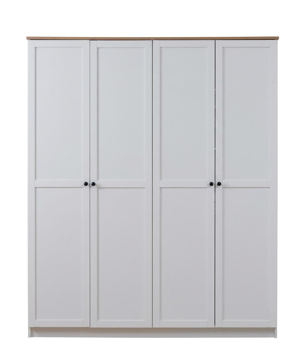 Weißer 4-türiger Kleiderschrank Holz Jugendschrank Jugendzimmer Schlafzimmer