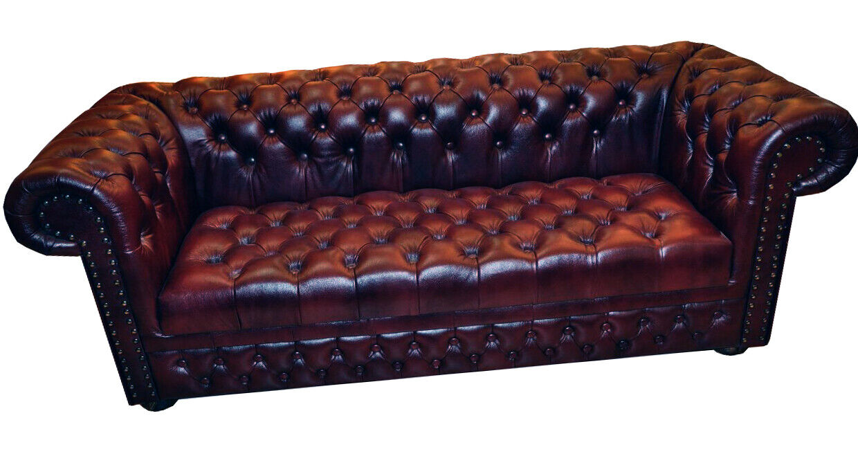 Chesterfield Sofa Couch 3 Sitz Leder Couch Sofas Couchen Braun 100% Leder Sofort