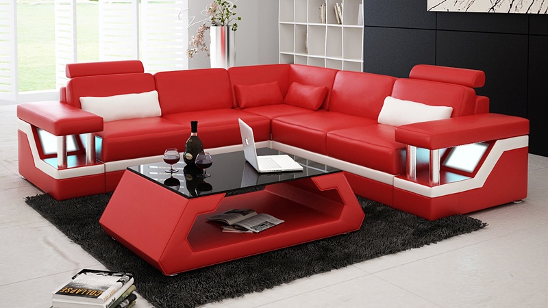 Ledersofa Couch Wohnlandschaft Ecksofa Eck Garnitur Design Modern Sofa L6002B