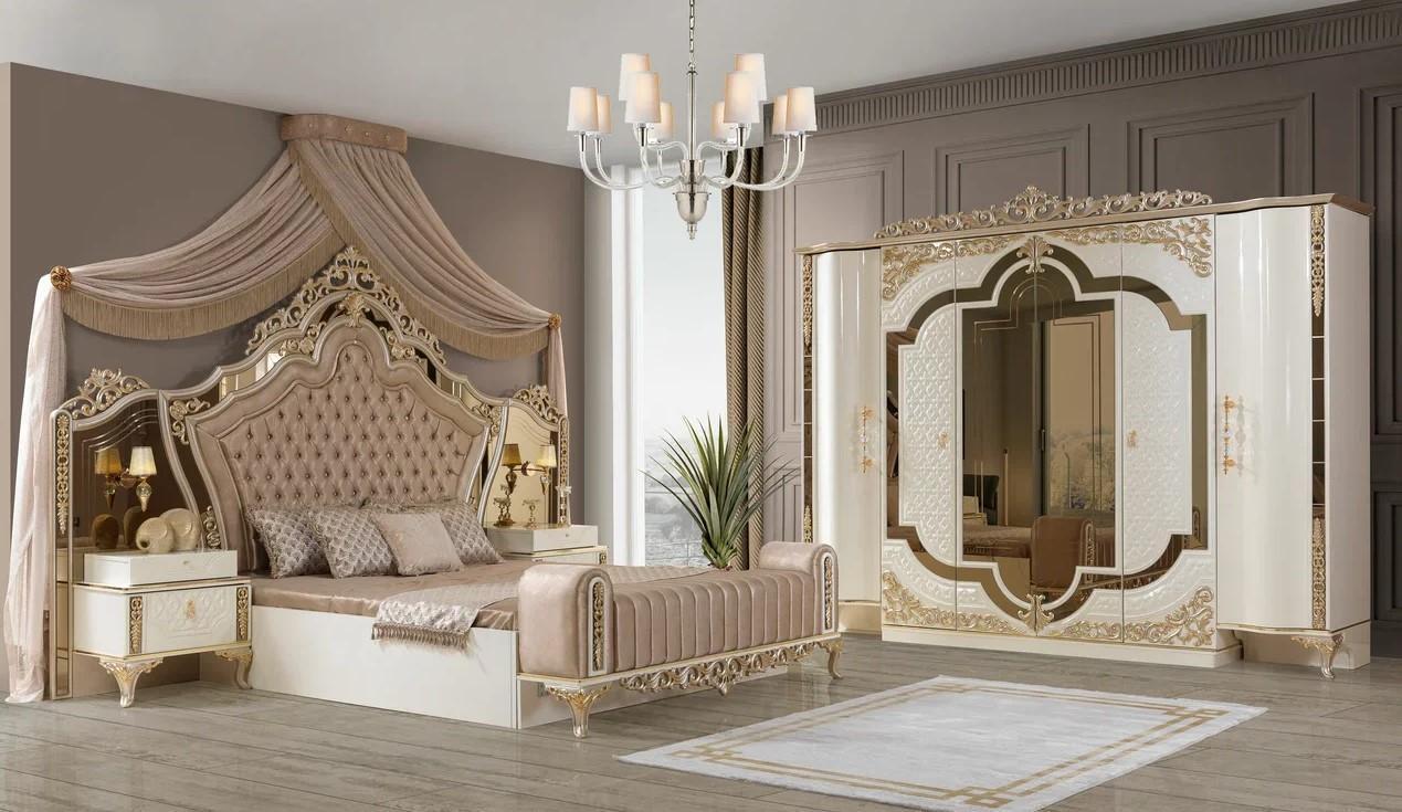 Schlafzimmer Set Bett 2x Nachttische Design Luxus neu 5tlg weiß