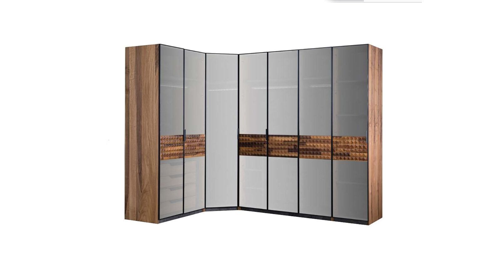 Eckschrank Schlafzimmerschrank Kleiderschrank Holz Braun Spiegel Groß