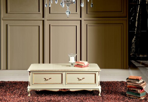 Holz Italienische Möbel Barock Stil Luxus Weiß Couchtisch Wohnzimmer Tisch Neu
