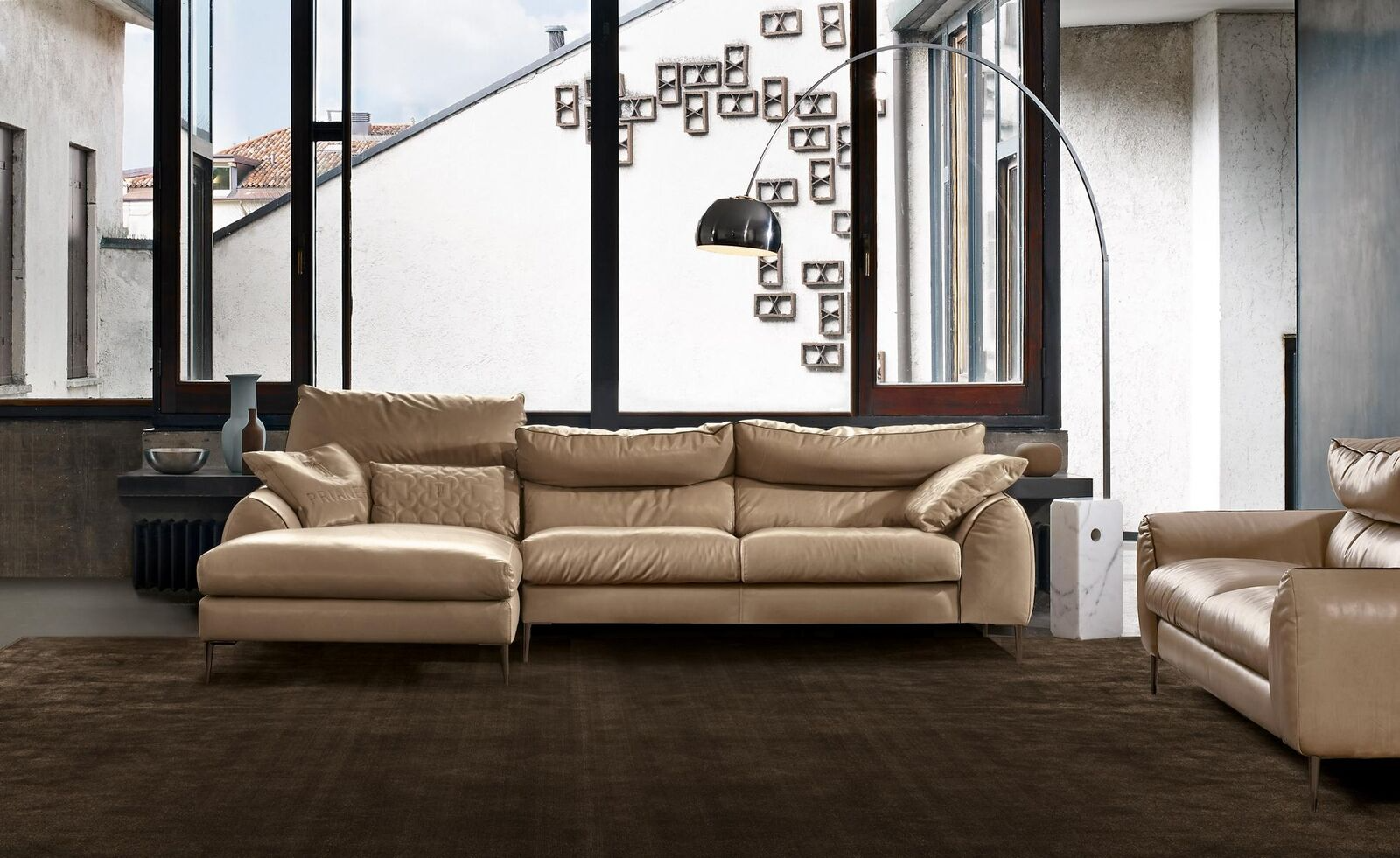 Ecksofa L-Form Wohnzimmer Sofa Couch Polster Ecke Garnitur Beige Leder Sofas Neu