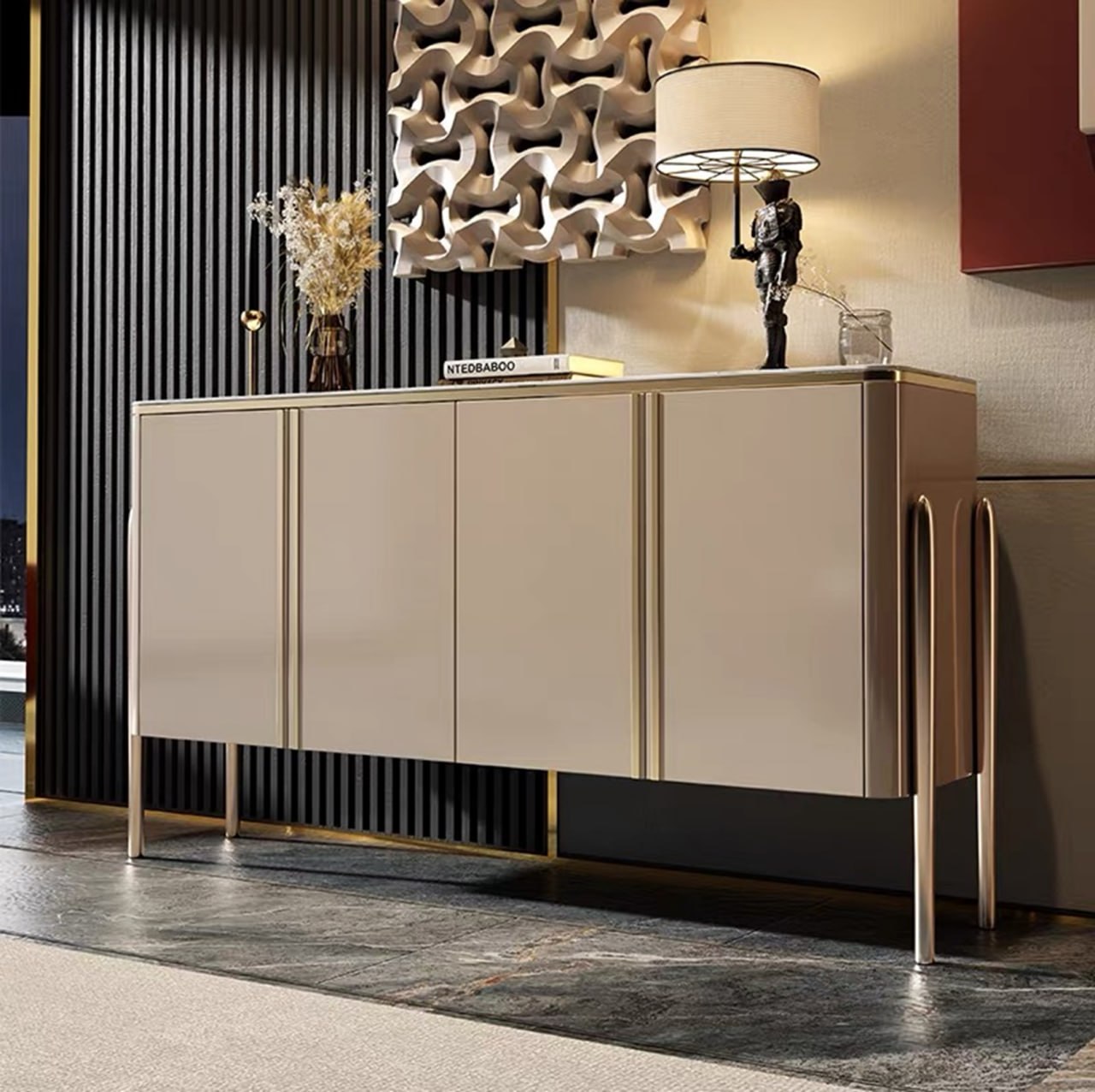 Sideboard Modern Holz Wohnzimmer Möbel Schrank Kommode Luxus Beige