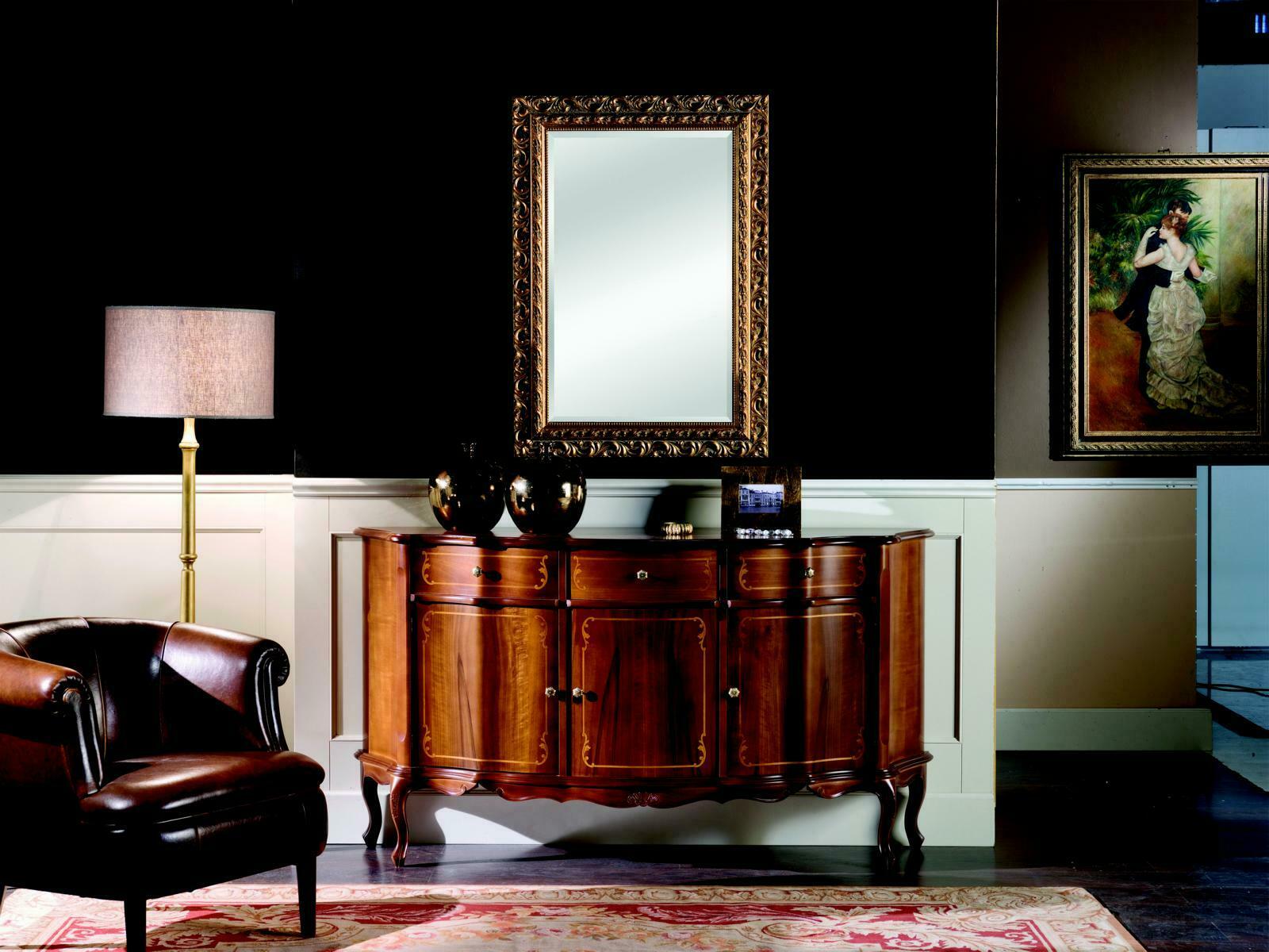 Schicke Holz Luxus Italienische Möbel 2tlg Set Möbel Stil Barock Kommode mit Spiegel Neu