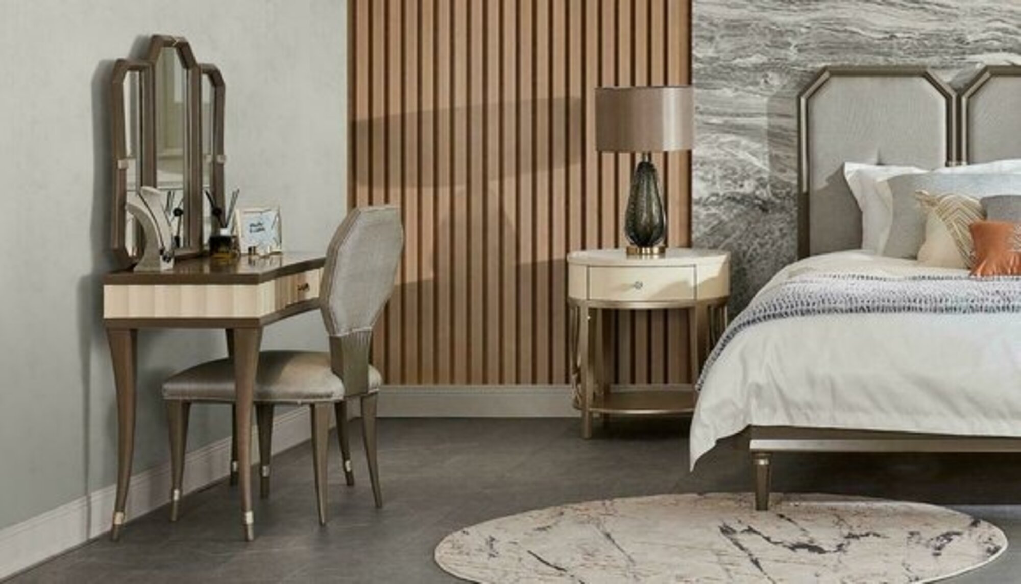 Schminktisch Schlafzimmer Kommode Stuhl Konsolentisch Luxus Massivholz 2tlg