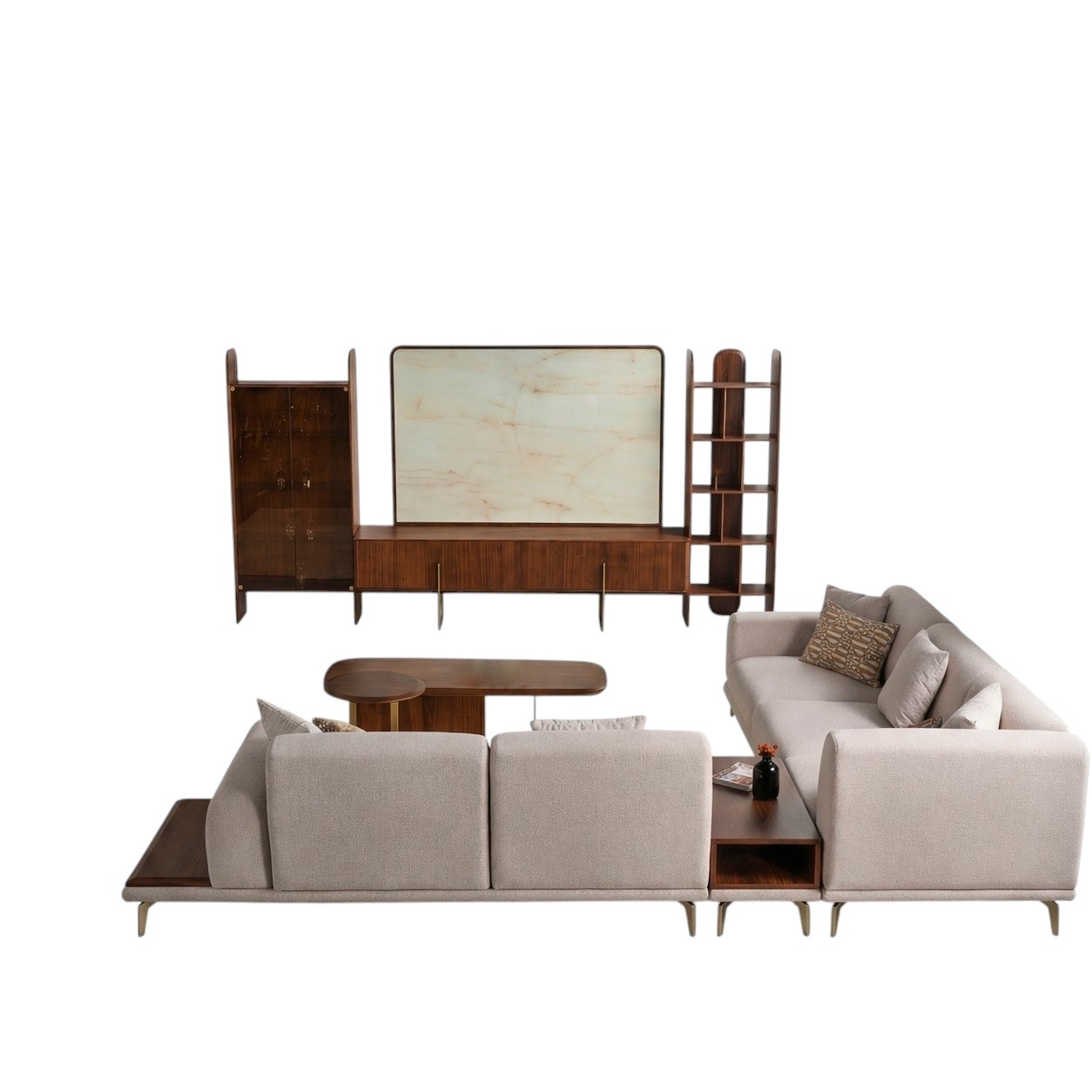 6tlg.Wonzimmer Set von Braun Wohnwand+Couchtisch und Beistelltisch neu