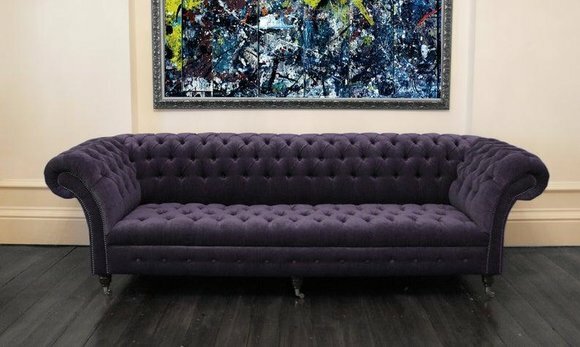 Design Sofa 4 Sitzer Couch Textil Polster Lila Klassische Sofas Chesterfield