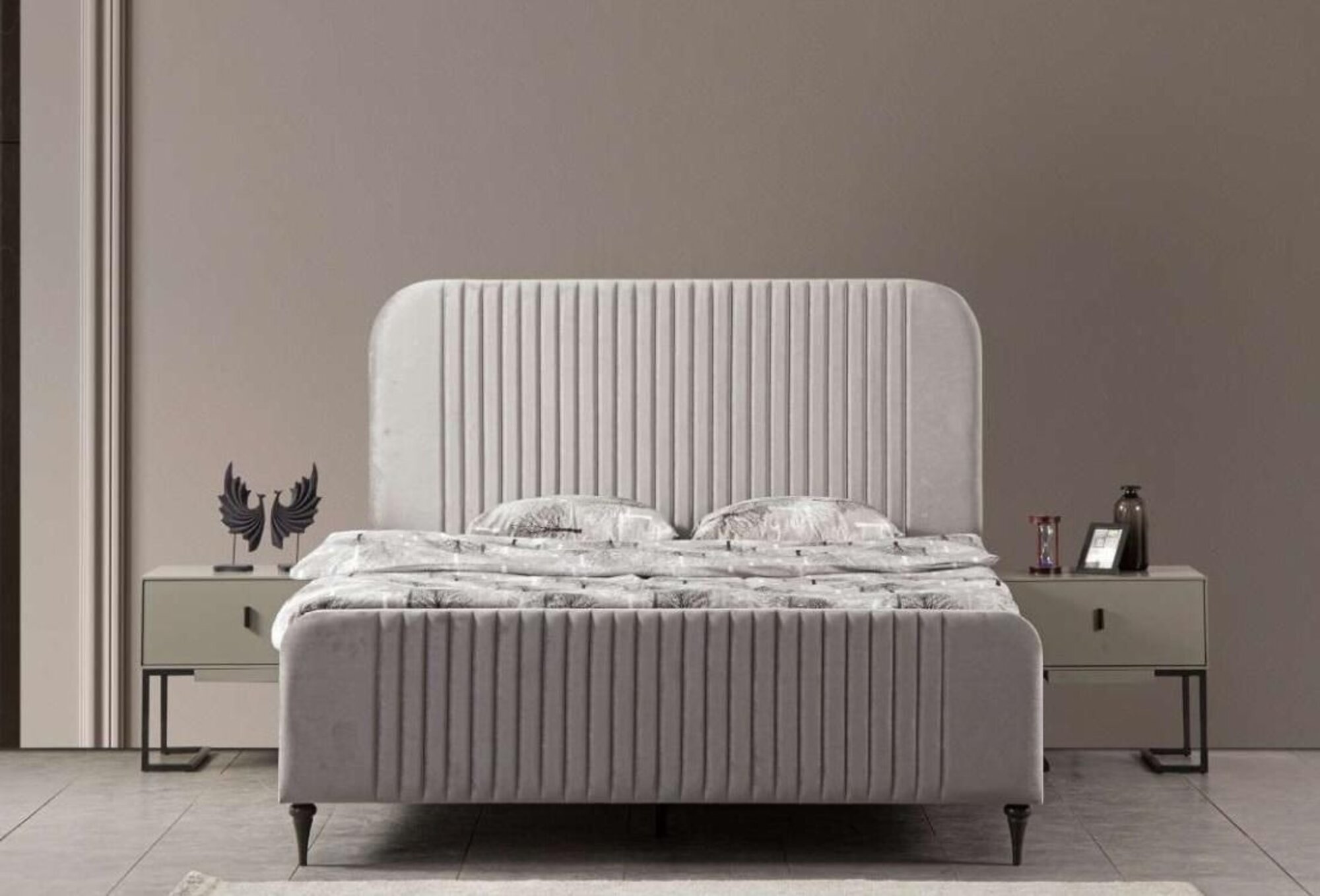 Bett 2x Nachttische 3 tlg. Schlafzimmer Garnitur Design Luxus Modern