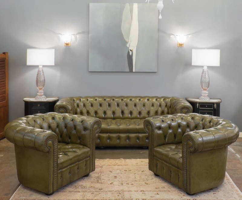 Chesterfield Leder Design Luxus Sofagarnitur Couch Sofa Polster 3+1+1 Sitzer