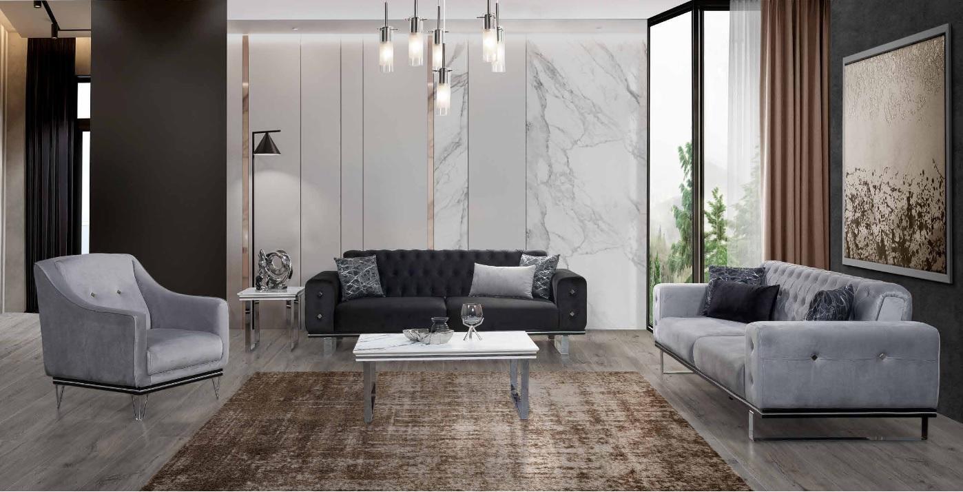 Schwarz-Graue Chesterfield Sofagarnitur Moderne Couchen Beistelltisch