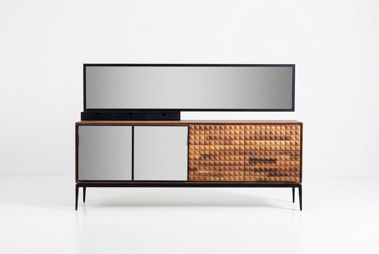 Anrichte Sideboard mit Spiegel Kommode Schrank Holz Braun Esszimmer