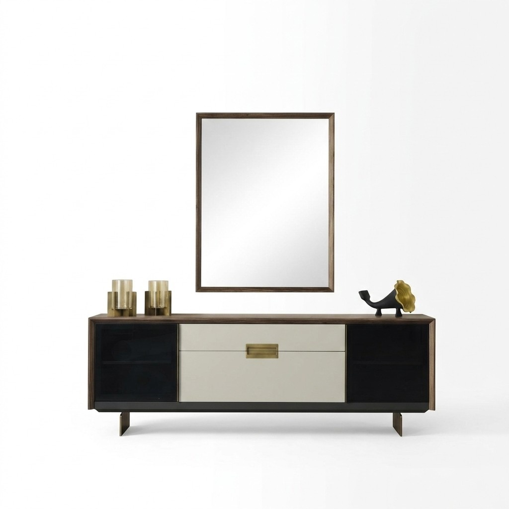 Anrichte Sideboard mit Spiegel Kommode Holz Mehrfarbig Esszimmer Set