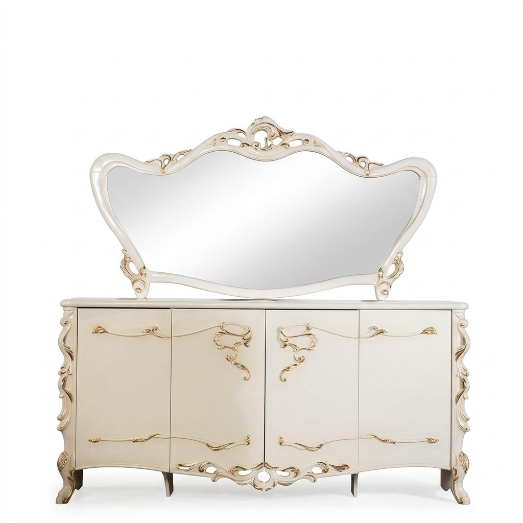 Anrichte Spiegel Garnitur Ess Barock Kommoden Holz Kommode Holz Schrank Neu