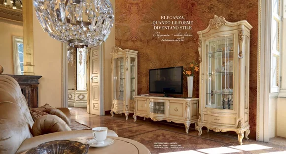 Vitrine Luxus Schränke Holz Vitrinen Wohnzimmer Möbel Beige Barock