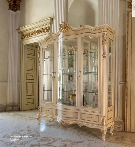 Vitrine Luxus Schränke Vitrinen Wohnzimmer Möbel Gold Schrank Beige