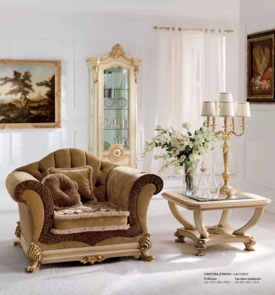 Sessel Luxus Sitzer Ohrensessel Stoff Braun Wohnzimmer Möbel Barock