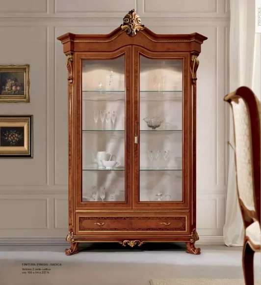 Vitrine Luxus Schränke Vitrinen Holz Wohnzimmer Möbel Gold Barock