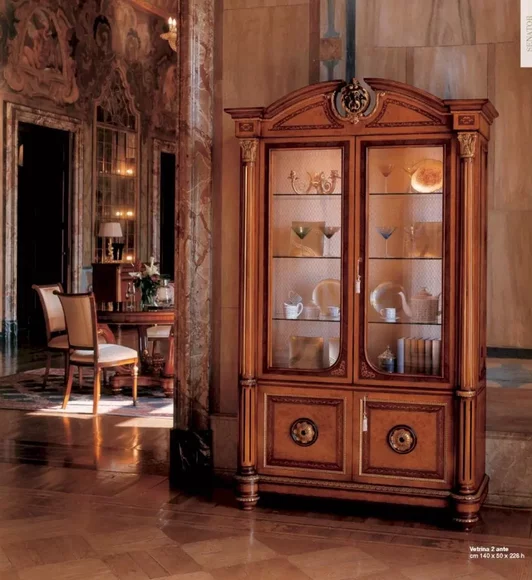 Vitrine Luxus Schränke Vitrinen Holz Braun Wohnzimmer Möbel Schrank