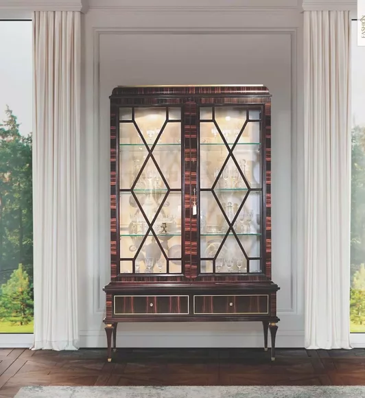 Vitrine Schränke Vitrinen Luxus Schrank Wohnzimmer Holz Braun Glas