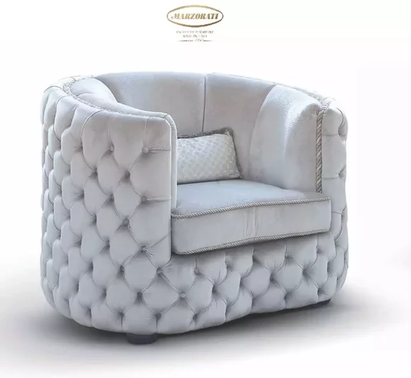 Chesterfield Sessel Sitzer 1 Sitz Stoff Cocktailsessel Luxus Grau Neu