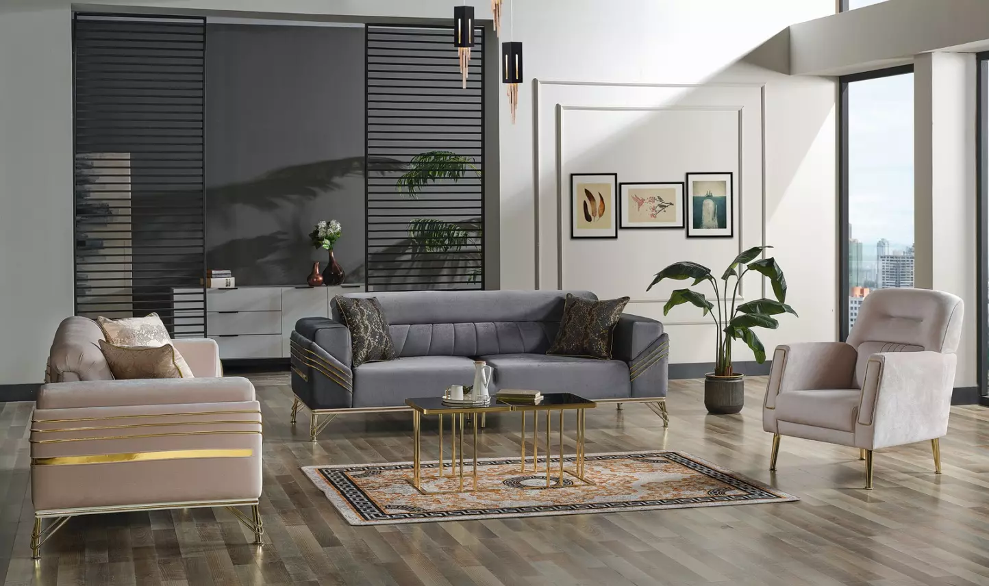 Exklusives Sofagarnitur set 3+3+1 3tlg 2x Sofa Sessel Luxuriöses set