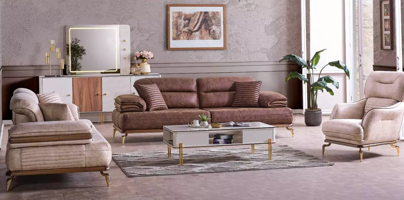 Möbel Wohnzimmer set 3+3+1 Sitzplätzen Sofagarnitur 2x Sofas Sessel