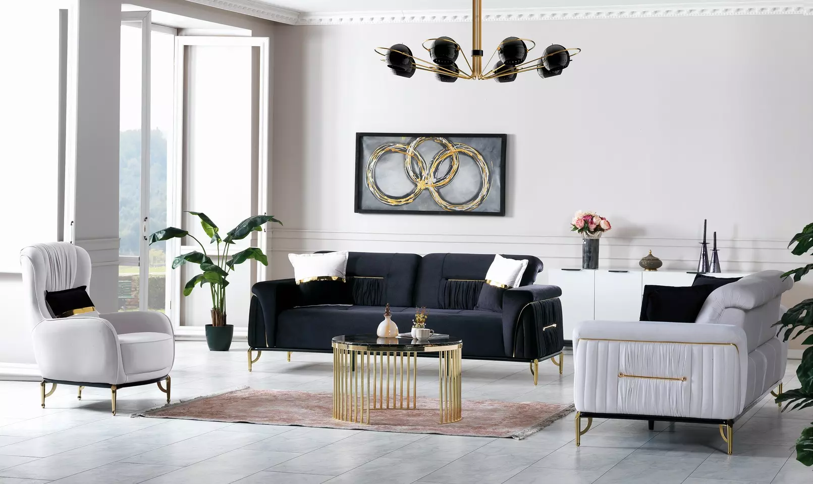 Design Wohnzimmer Set Sofagarnitur 3+3+1 Wohnzimmer Möbel Garnituren