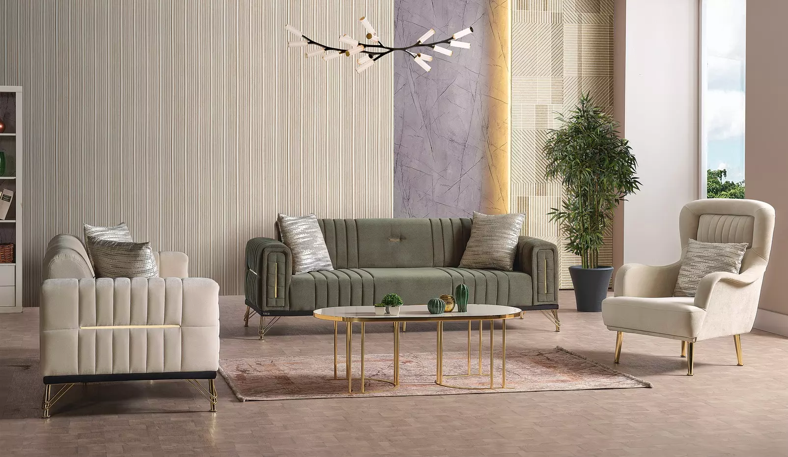 Exklusives 2x Sofa Sessel Sofagarnitur set 3+3+1 3tlg Luxuriöses Set