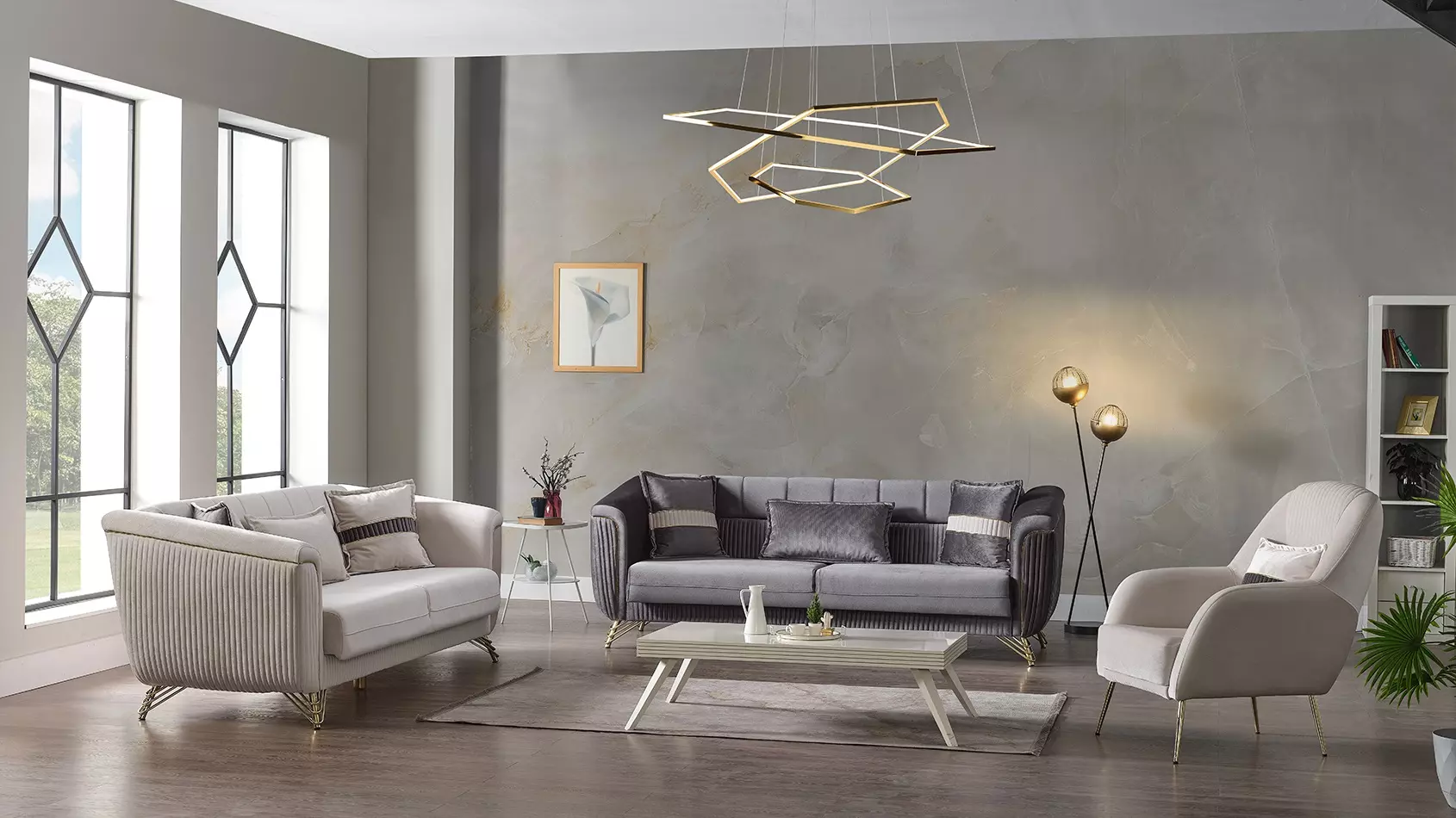 Designer Sofagarnitur 3+3+1 Sitzer Couch Polster Sitzgarnitur Samt Set